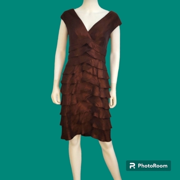 VTG JESSICA HOWARD Metallic Bronze Cascading Ruffle Holiday Party Hoco Dress - Picture 1 of 10